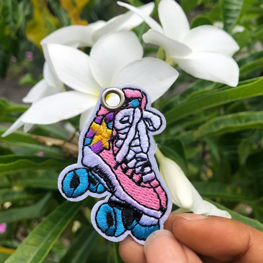 Pink White and Blue embroidered Roller Skate Patch Roller skate accessories